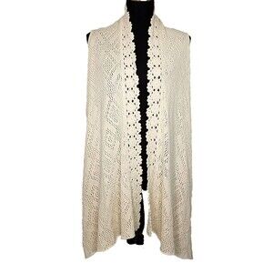 Rebecca Elliot Crochet Lace Cream Ivory Sleeveless Boho Vest Large       T27